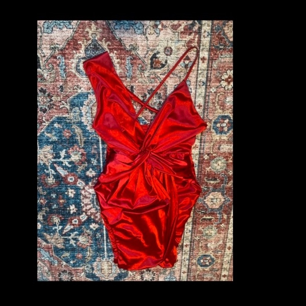 Red satin material mini dress